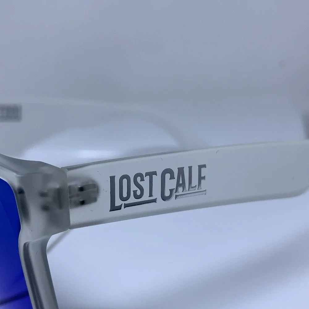Lost Calf Adult Unisex White Frame Blue Polarized Shield Opal Sunglasses New